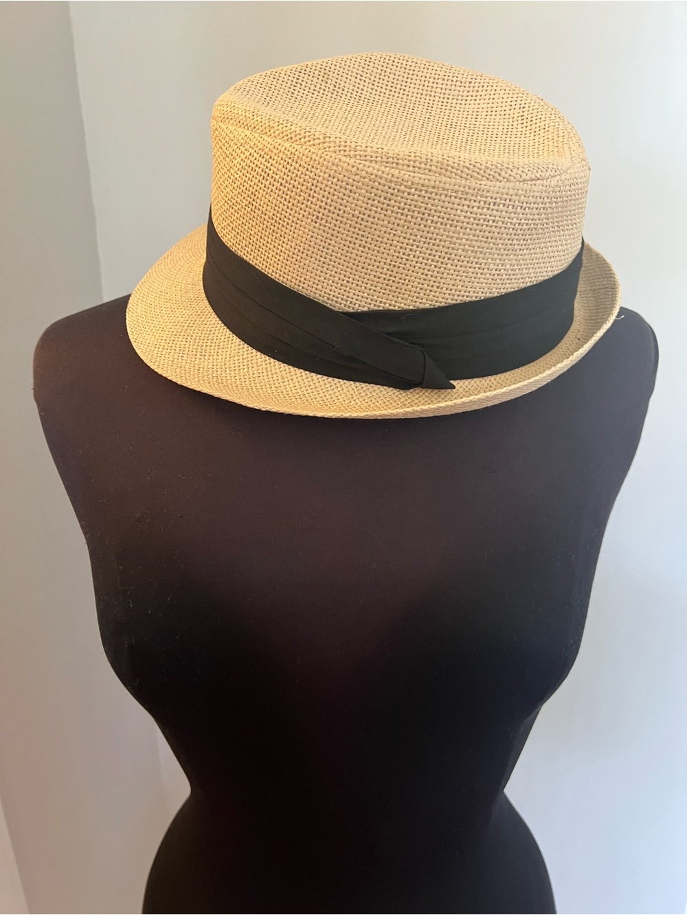 Straw Fedora Hat with Black Band - Natural